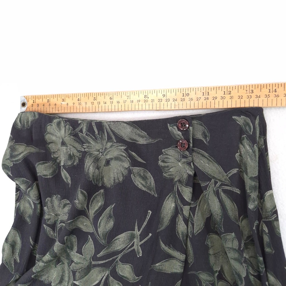 Jones New York Floral Maxi Skirt Green Black Size 8 Vintage 90s Rayon Wrap Style - Picture 7 of 9